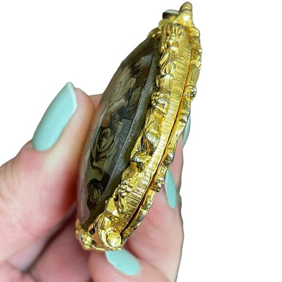 Vintage Max Factor Locket Pendant Necklace Gold Tone Solid Perfume Roses READ - Picture 8 of 11